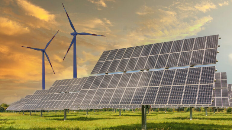 Solar,Panels,Wind,Turbines,Installed,As,Renewable,Energy,Sources,For